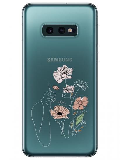 Samsung S10e Kadın Çiçek Şeffaf Telefon Kılıfı