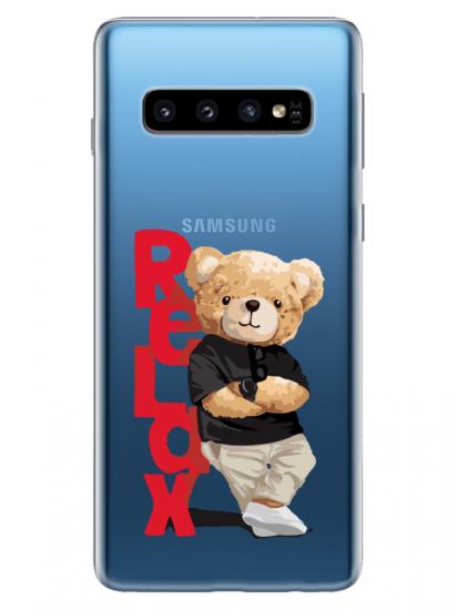 Samsung S10 Plus Teddy Bear Relax Şeffaf Telefon Kılıfı