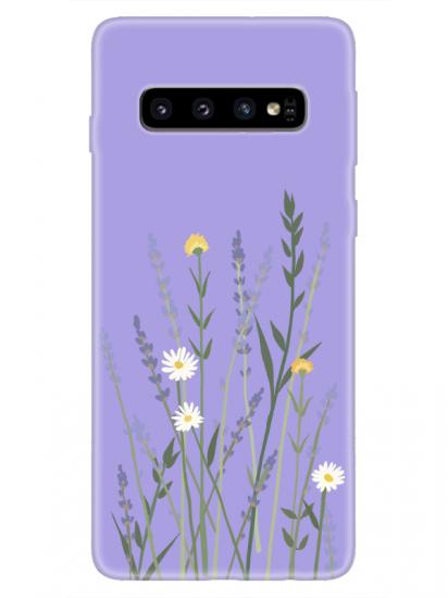 Samsung S10 Plus Lavanta Desenli Lila Telefon Kılıfı