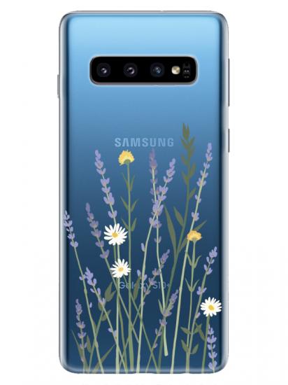 Samsung S10 Plus Lavanta Desenli Şeffaf Telefon Kılıfı