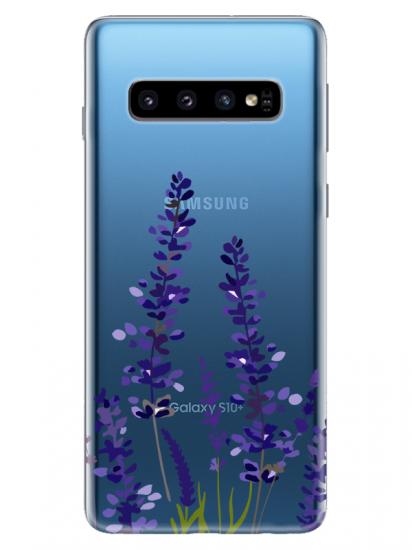 Samsung S10 Plus Lavanta Desenli Şeffaf Telefon Kılıfı