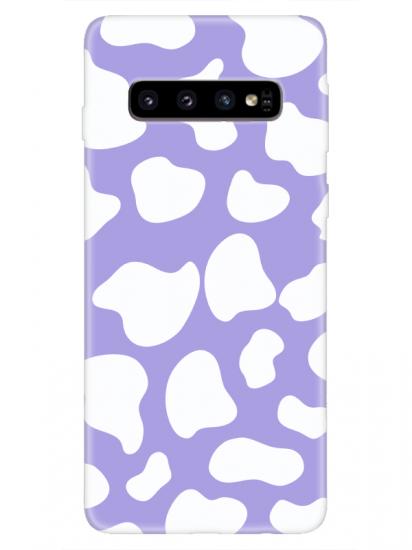 Samsung S10 Plus İnek Desenli Lila Telefon Kılıfı