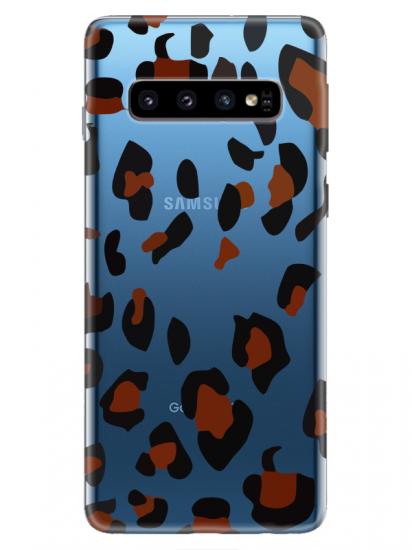 Samsung S10 Plus Leopar Desen Şeffaf Telefon Kılıfı