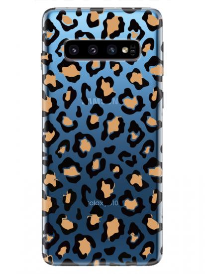 Samsung S10 Plus Leopar Desenli Şeffaf Telefon Kılıfı