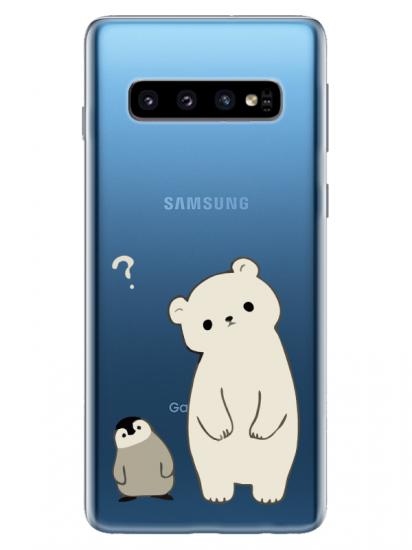 Samsung S10 Plus Penguen Ve Ayıcık Şeffaf Telefon Kılıfı