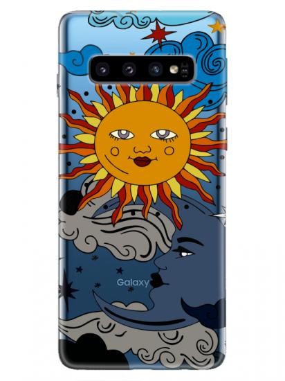 Samsung S10 Plus Güneş ve Ay Şeffaf Telefon Kılıfı