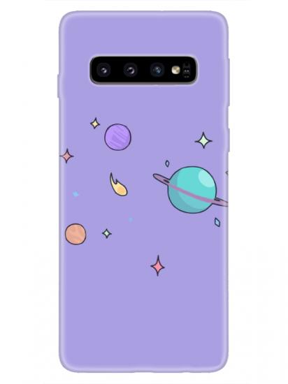 Samsung S10 Plus Gezegen Tasarım Lila Telefon Kılıfı