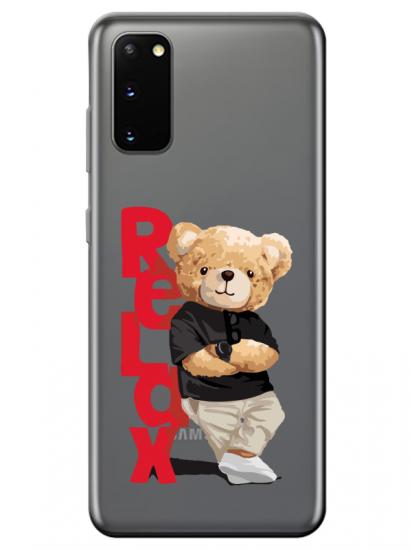 Samsung S20 Teddy Bear Relax Şeffaf Telefon Kılıfı