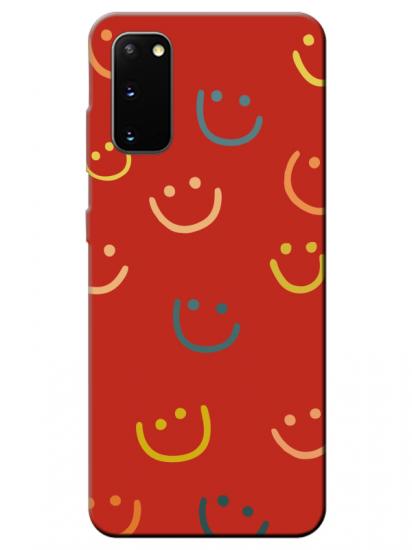 Samsung S20 Emoji Gülen Yüz Kırmızı Telefon Kılıfı