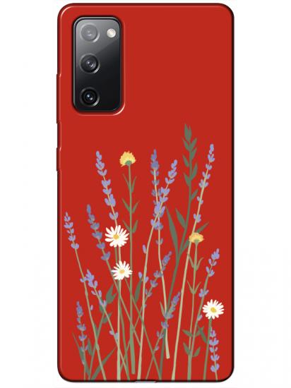 Samsung S20 FE Lavanta Desenli Kırmızı Telefon Kılıfı