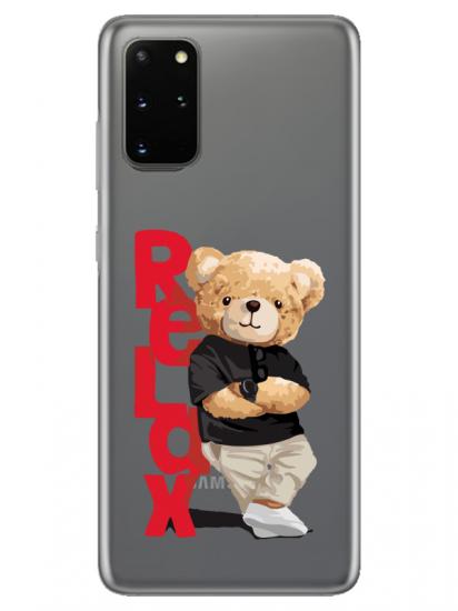 Samsung S20 Plus Teddy Bear Relax Şeffaf Telefon Kılıfı