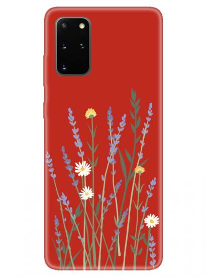 Samsung S20 Plus Lavanta Desenli Kırmızı Telefon Kılıfı