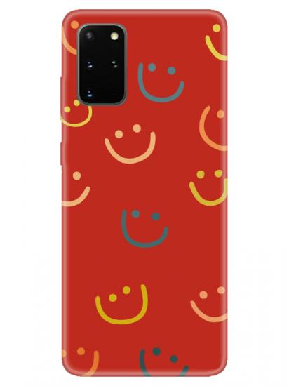 Samsung S20 Plus Emoji Gülen Yüz Kırmızı Telefon Kılıfı