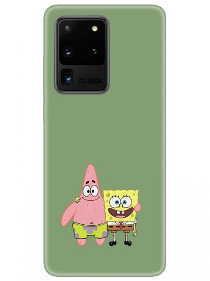 Samsung S20 Ultra Sünger Bob Ve Patrickstar Yeşil Telefon Kılıfı