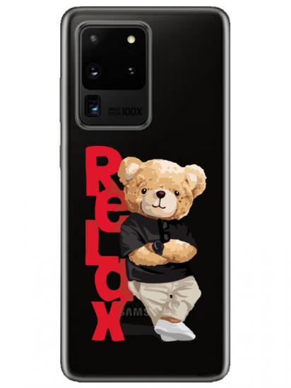 Samsung S20 Ultra Teddy Bear Relax Şeffaf Telefon Kılıfı