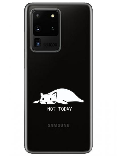 Samsung S20 Ultra Not Today Kedi Şeffaf Telefon Kılıfı