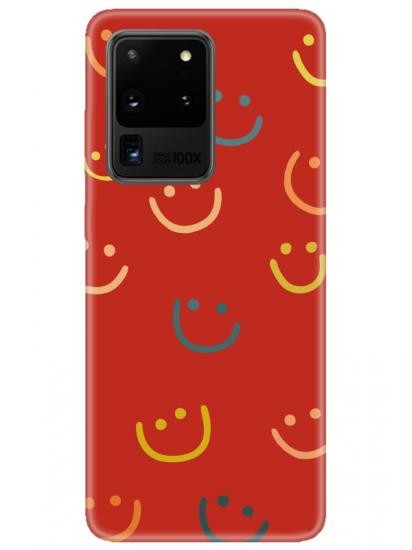 Samsung S20 Ultra Emoji Gülen Yüz Kırmızı Telefon Kılıfı