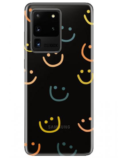 Samsung S20 Ultra Emoji Gülen Yüz Şeffaf Telefon Kılıfı