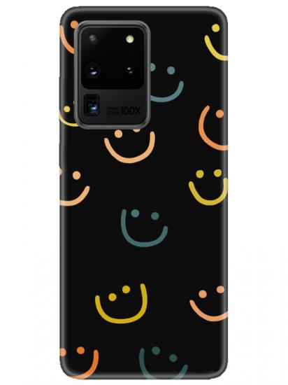 Samsung S20 Ultra Emoji Gülen Yüz Siyah Telefon Kılıfı