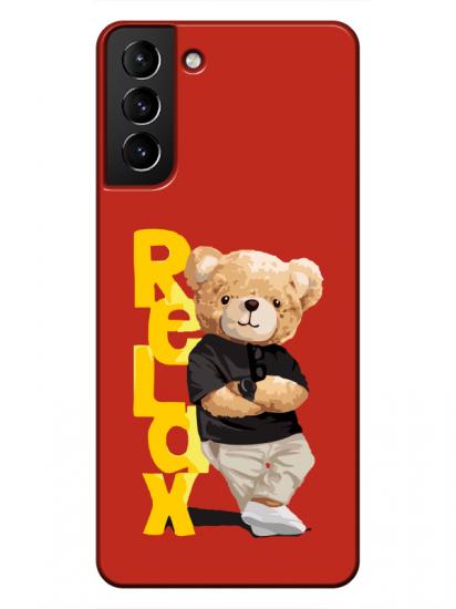 Samsung S21 Teddy Bear Relax Kırmızı Telefon Kılıfı