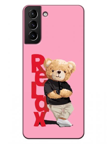 Samsung S21 Teddy Bear Relax Pembe Telefon Kılıfı