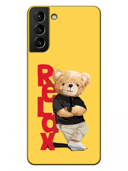 Samsung S21 Teddy Bear Relax Sarı Telefon Kılıfı