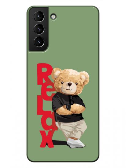 Samsung S21 Teddy Bear Relax Yeşil Telefon Kılıfı