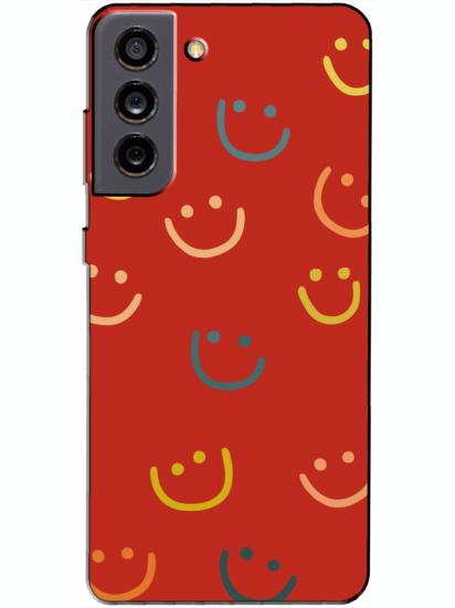 Samsung S21 FE Emoji Gülen Yüz Kırmızı Telefon Kılıfı