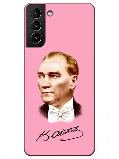 Samsung S21 Plus Atatürk İmzalı Pembe Telefon Kılıfı