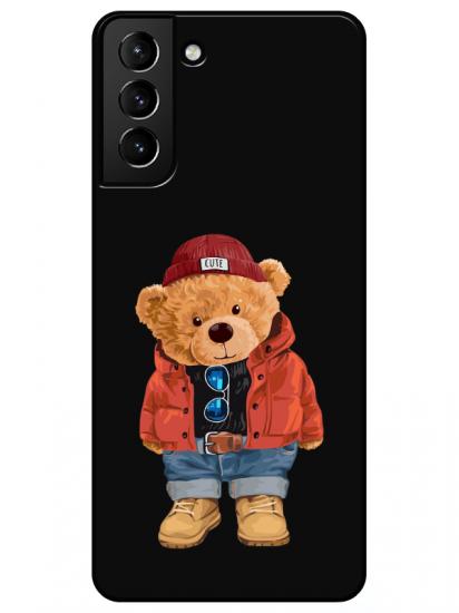 Samsung S21 Plus Teddy Bear Siyah Telefon Kılıfı