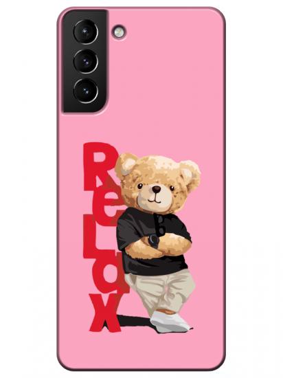 Samsung S21 Plus Teddy Bear Relax Pembe Telefon Kılıfı