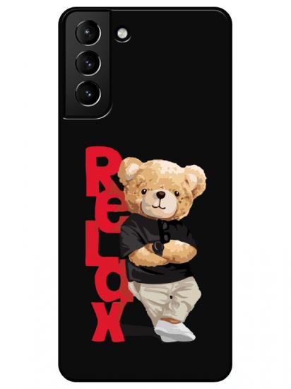 Samsung S21 Plus Teddy Bear Relax Siyah Telefon Kılıfı