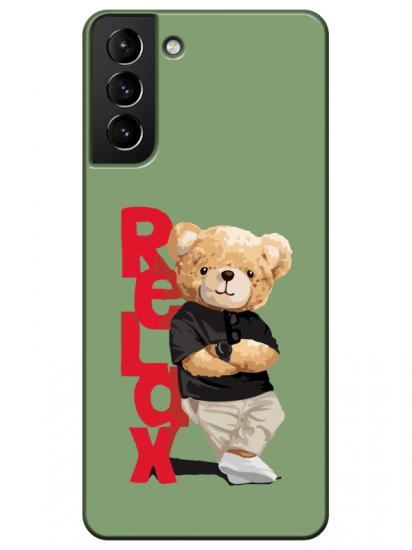 Samsung S21 Plus Teddy Bear Relax Yeşil Telefon Kılıfı