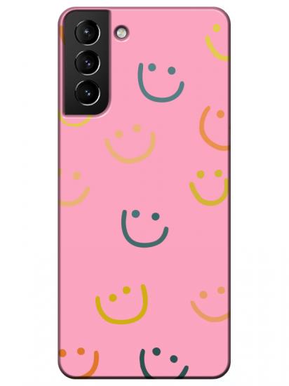 Samsung S21 Plus Emoji Gülen Yüz Pembe Telefon Kılıfı