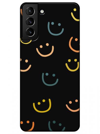 Samsung S21 Plus Emoji Gülen Yüz Siyah Telefon Kılıfı