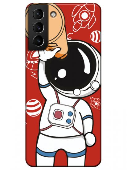 Samsung S21 Plus Astronot Kırmızı Telefon Kılıfı