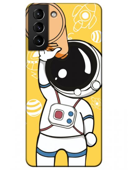 Samsung S21 Plus Astronot Sarı Telefon Kılıfı