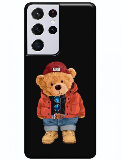 Samsung S21 Ultra Teddy Bear Siyah Telefon Kılıfı