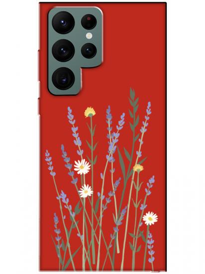 Samsung S22 Ultra Lavanta Desenli Kırmızı Telefon Kılıfı