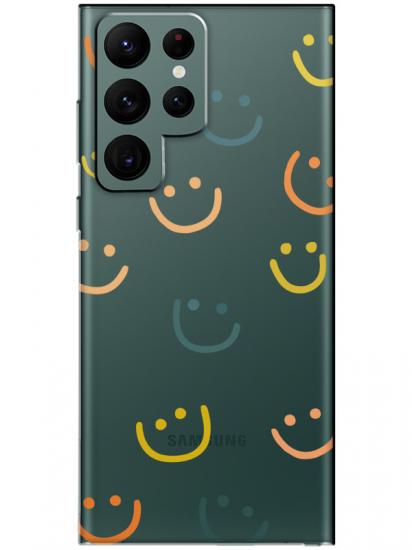 Samsung S22 Ultra Emoji Gülen Yüz Şeffaf Telefon Kılıfı