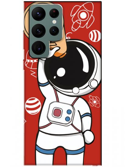 Samsung S22 Ultra Astronot Kırmızı Telefon Kılıfı