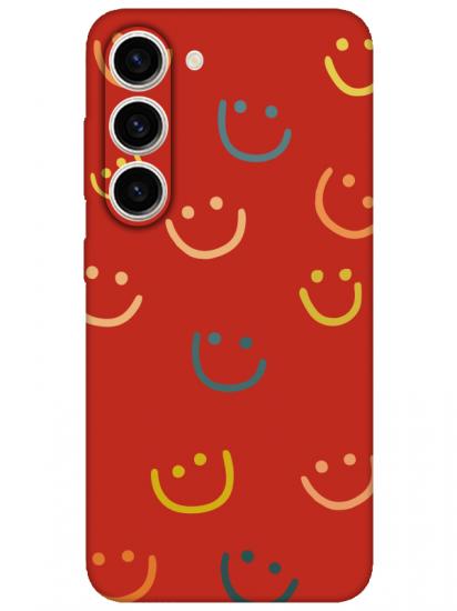 Samsung S23 Plus Emoji Gülen Yüz Kırmızı Telefon Kılıfı