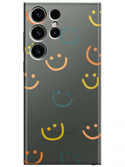 Samsung S23 Ultra Emoji Gülen Yüz Şeffaf Telefon Kılıfı