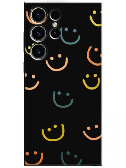 Samsung S23 Ultra Emoji Gülen Yüz Siyah Telefon Kılıfı