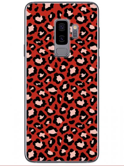 Samsung S9 Leopar Desenli Kırmızı Telefon Kılıfı