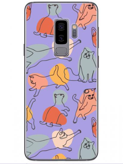 Samsung S9 Kedi Figürleri Lila Telefon Kılıfı