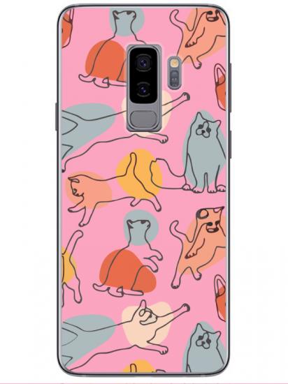 Samsung S9 Kedi Figürleri Pembe Telefon Kılıfı