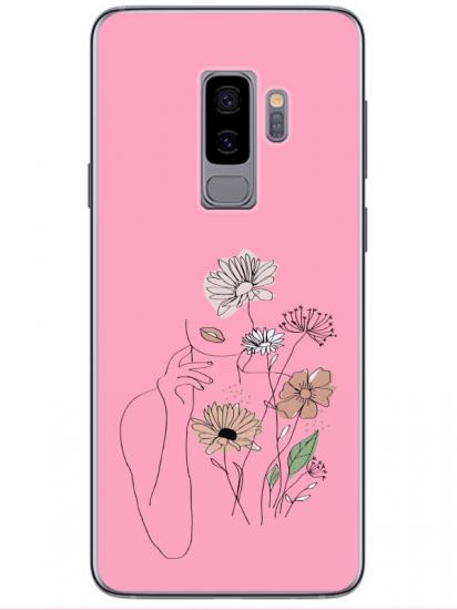 Samsung S9 Kadın Çiçek Pembe Telefon Kılıfı