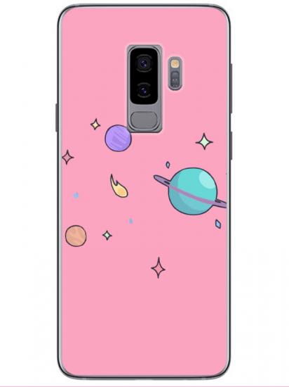 Samsung S9 Gezegen Tasarım Pembe Telefon Kılıfı