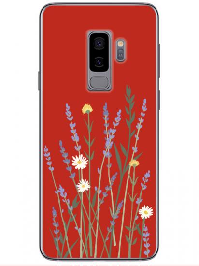 Samsung S9 Plus Lavanta Desenli Kırmızı Telefon Kılıfı